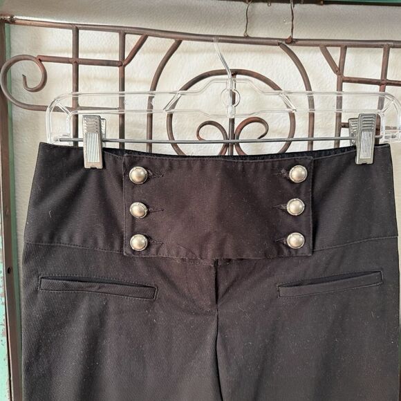 Black High-Waisted Wide-Leg Pants with Button Detail - Picture 7 of 11